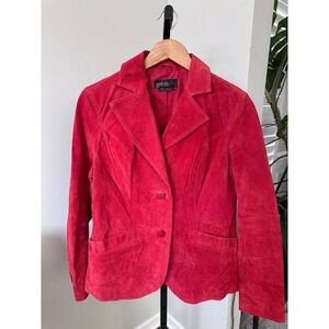 Retro Womens Genuine Leather Red Suede Jacket